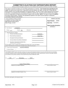 Committee's Election Day Expenditures Report