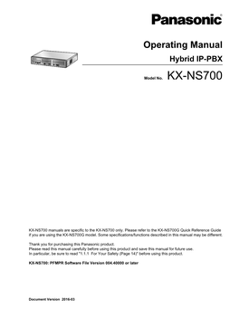 KX-NS700 V4.4000 Operating Manual (PDF)
