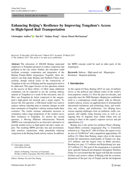 Enhancing Beijing's Resilience by Improving Tongzhou's Access To