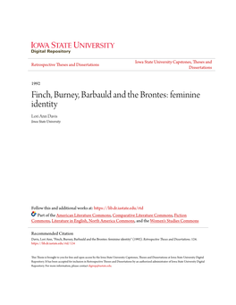 Finch, Burney, Barbauld and the Brontes: Feminine Identity Lori Ann Davis Iowa State University