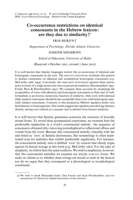 Co-Occurrence Restrictions on Identical Consonants in the Hebrew Lexicon