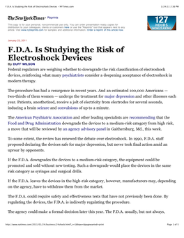 FDA Is Studying the Risk of Electroshock Devices