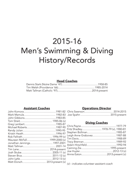 2015-16 Men's Swimming & Diving History/Records