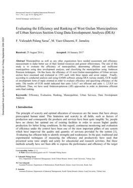 Evaluating the Efficiency and Ranking of West Guilan Municipalities of Urban Services Section Using Data Envelopment Analysis (DEA)