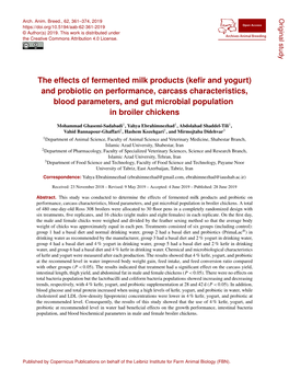 The Effects of Fermented Milk Products (Kefir and Yogurt) and Probiotic on Performance, Carcass Characteristics, Blood Parameter