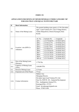 Form 1 M Application for Mining of Minor Minerals