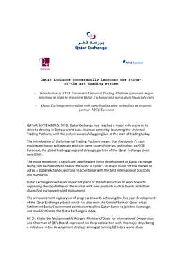 Qatar Exchange Successfully Launches New State- Of-The Art Trading System