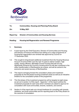 To: Communities, Housing and Planning Policy Board On