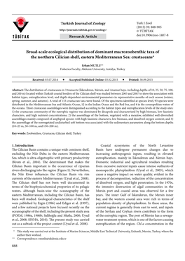 Broad-Scale Ecological Distribution of Dominant Macrozoobenthic Taxa of the Northern Cilician Shelf, Eastern Mediterranean Sea: Crustaceans*