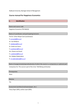 Course Manual for Happiness Economics