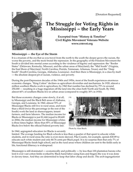 The Struggle for Voting Rights in Mississippi ~ the Early Years
