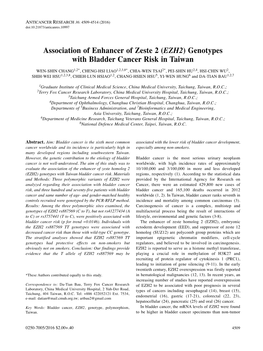 (EZH2) Genotypes with Bladder Cancer Risk in Taiwan