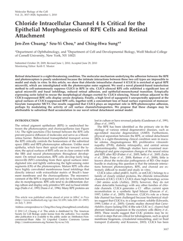 Chloride Intracellular Channel 4 Is Critical for the Epithelial Morphogenesis of RPE Cells and Retinal Attachment Jen-Zen Chuang,* Szu-Yi Chou,* and Ching-Hwa Sung*†