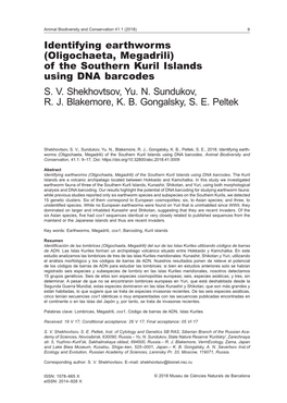 Identifying Earthworms (Oligochaeta, Megadrili) of the Southern Kuril Islands Using DNA Barcodes S