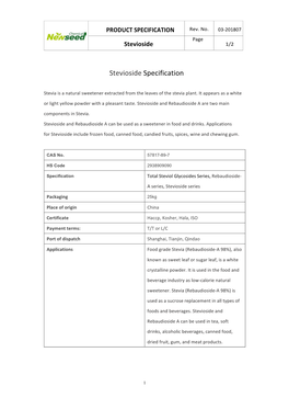 Stevioside Specification