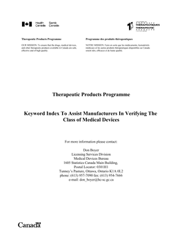 Keyword Index to Assist Manufacturers in Verifying the Class of Medical Devices