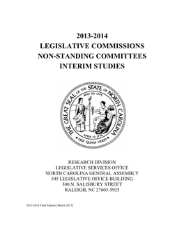 2013-2014 Legislative Commissions Non-Standing Committees Interim Studies