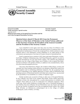 General Assembly Security Council Tenth Emergency Special Session Seventy-Sixth Year Agenda Item 5 Illegal Israeli Actions in Occupied East Jerusalem and The