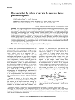 Development of the Embryo Proper and the Suspensor During Plant Embryogenesis‡