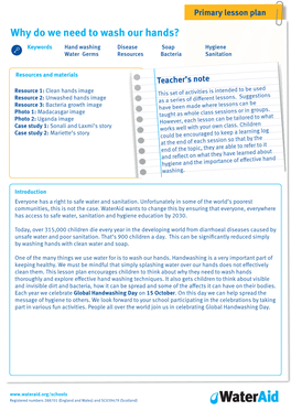 Global Handwashing Days 2016: Primary Lesson Plan