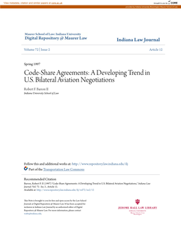 Code-Share Agreements: a Developing Trend in U.S