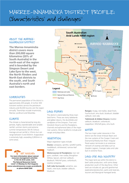 MARREE-INNAMINCKA DISTRICT PROFILE: Characteristics4 and Challenges1,2