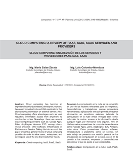 Cloud Computing: a Review of Paas, Iaas, Saas Services and Providers