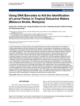 Using DNA Barcodes to Aid the Identification of Larval Fishes in Tropical Estuarine Waters (Malacca Straits, Malaysia)