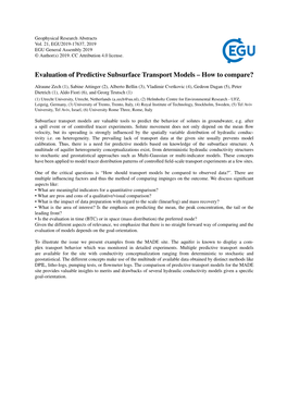 Evaluation of Predictive Subsurface Transport Models – How to Compare?