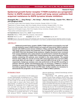 Epidermal Growth Factor Receptor T790M Mutation As a Prognostic