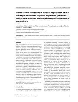 Microsatellite Variability in Natural Populations of the Blackspot Seabream Pagellus Bogaraveo (Brünnick, 1768): a Database To