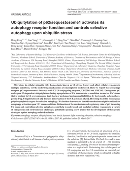 Ubiquitylation of P62/Sequestosome1 Activates Its Autophagy Receptor Function and Controls Selective Autophagy Upon Ubiquitin Stress