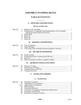 Assembly Standing Rules with Index