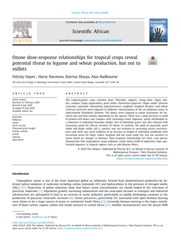 Ozone Dose-Response Relationships for Tropical Crops Reveal Potential Threat to Legume and Wheat Production, but Not to Millets