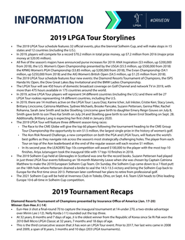 2019 LPGA Tour Storylines 2019 Tournament Recaps