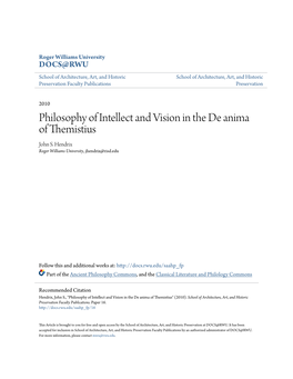 Philosophy of Intellect and Vision in the De Anima of Themistius John S