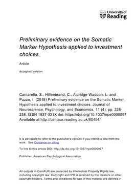 Preliminary Evidence on the Somatic Marker Hypothesis Applied to Investment Choices