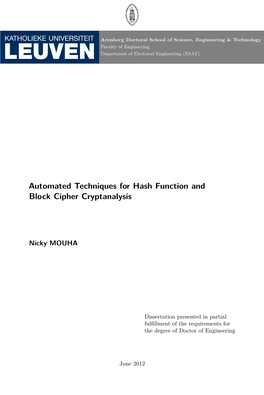 Automated Techniques for Hash Function and Block Cipher Cryptanalysis