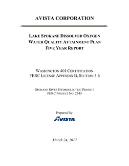 Lake Spokane Dissolved Oxygen Water Quality Attainment Plan Five Year Report