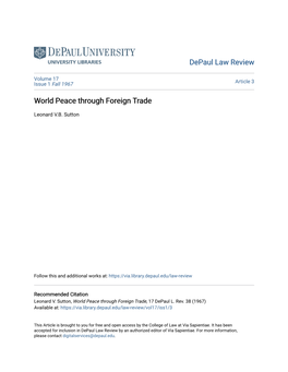 World Peace Through Foreign Trade