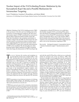 Nuclear Import of the TATA-Binding Protein: Mediation by the Karyopherin Kap114p and a Possible Mechanism for Intranuclear Targeting Lucy F