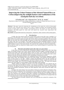 Improving the Colour Fastness of the Selected Natural Dyes on Cotton (Improving the Sunlight Fastness and Washfastness of the Eucalyptus Bark Dye on Cotton)