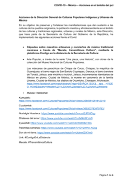 COVID-19 – México – Acciones En El Ámbito Del Pci Acciones De La