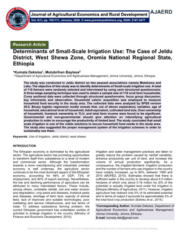 Determinants of Small-Scale Irrigation Use: the Case of Jeldu District, West Shewa Zone, Oromia National Regional State, Ethiopia