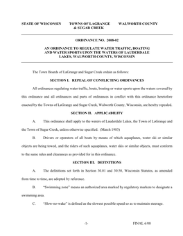 Ordinance to Regulate Water Traffic 2008-02