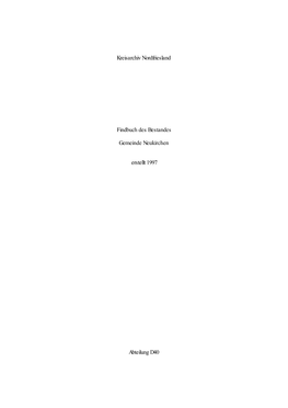 Kreisarchiv Nordfriesland Findbuch Des Bestandes Gemeinde Neukirchen Erstellt 1997 Abteilung