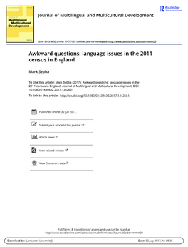 Awkward Questions: Language Issues in the 2011 Census in England