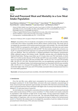 Red and Processed Meat and Mortality in a Low Meat Intake Population