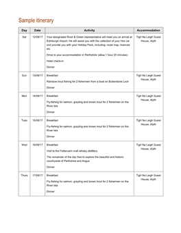 River & Green Sample Itinerary