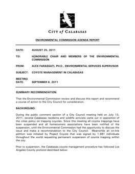 Environmental Commission Agenda Report